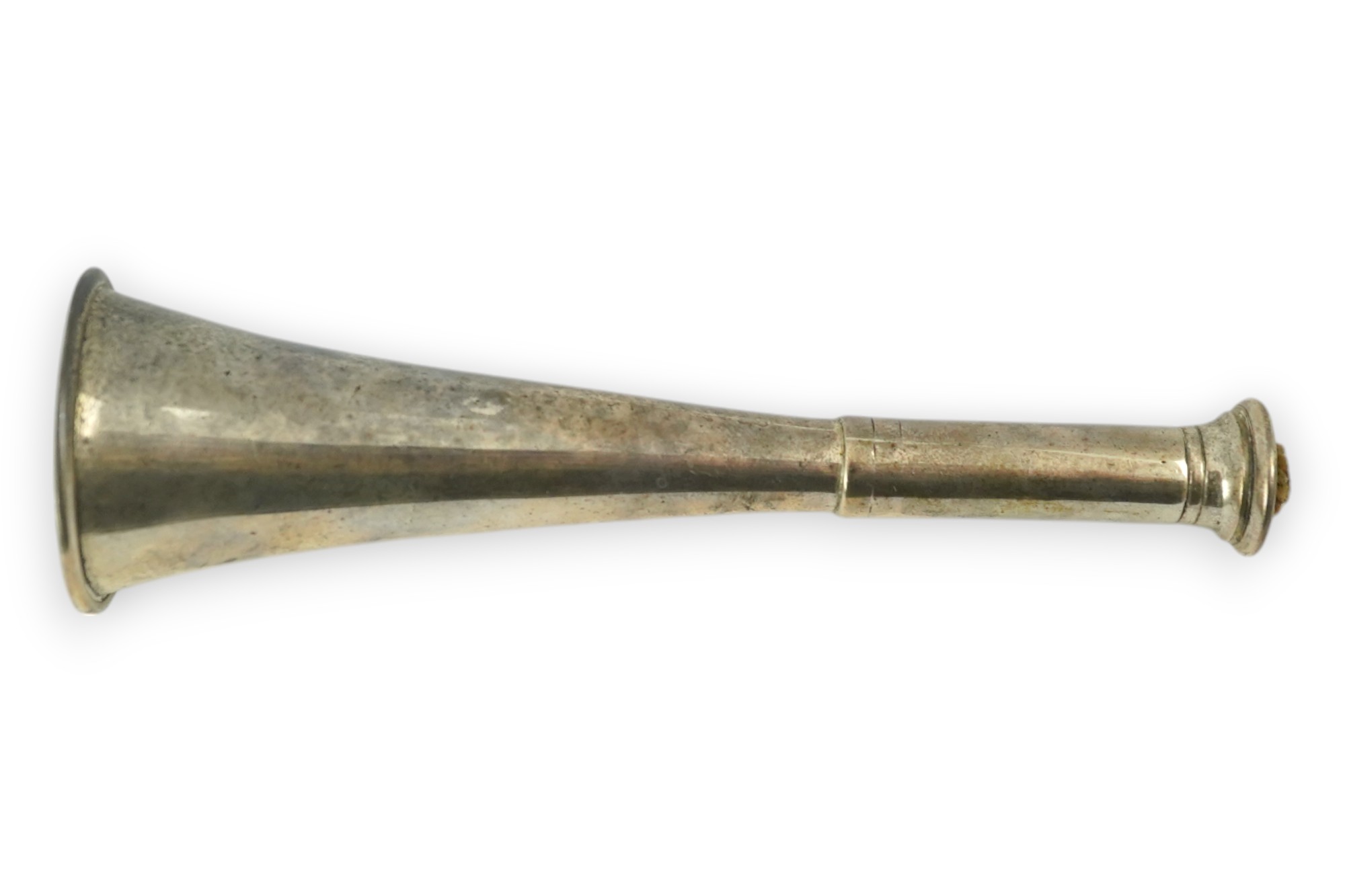 A late Victorian novelty silver club lighter, modelled as a hunting horn, London, 1892, 12cm. Condition - poor to fair